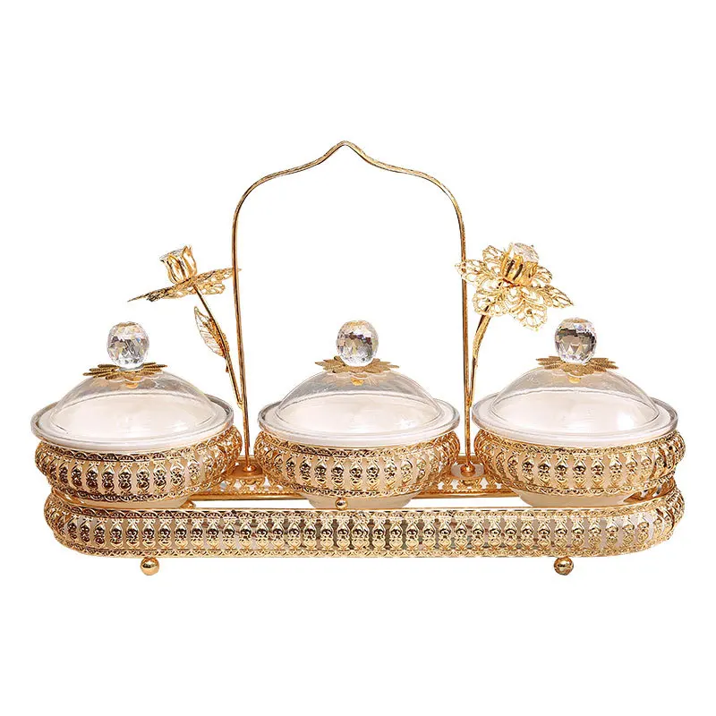 European Style Dried Fruit Storage Box Home Living Room Snack Tray Compartmentalized Candy Box with Lid Snack Snack Plate