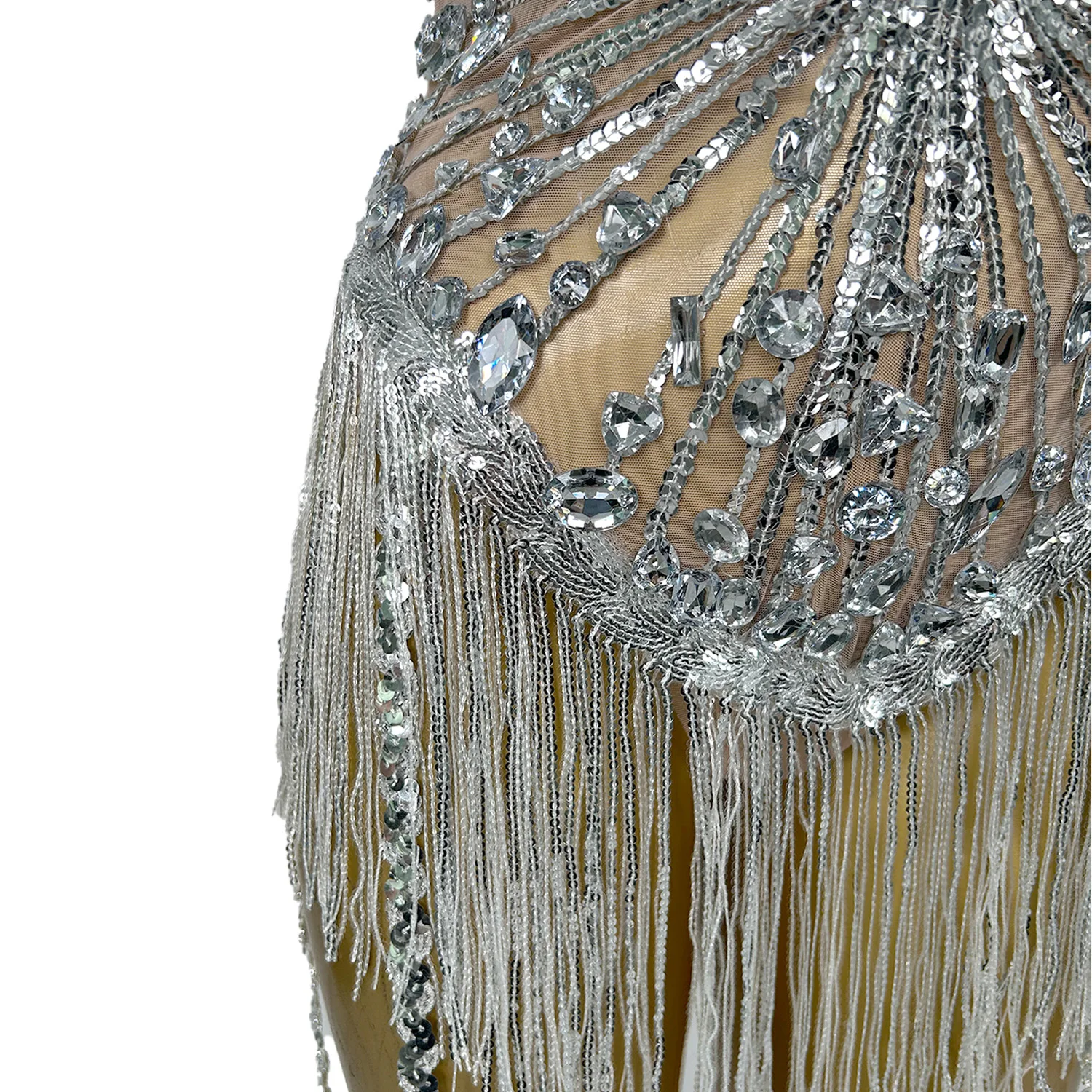Shuihua Women Sexy See Through Diamonds Long Tassels Bodysuit Luxury Evening Party Bar Nightclub Stage Performance Singer Outfit