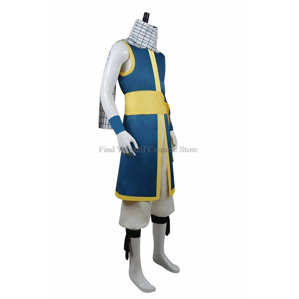 Anime Fairy Tail Cosplay para homens, Etherious Natsu Dragneel, capa azul, terno carnaval Halloween, peruca busca 100 anos