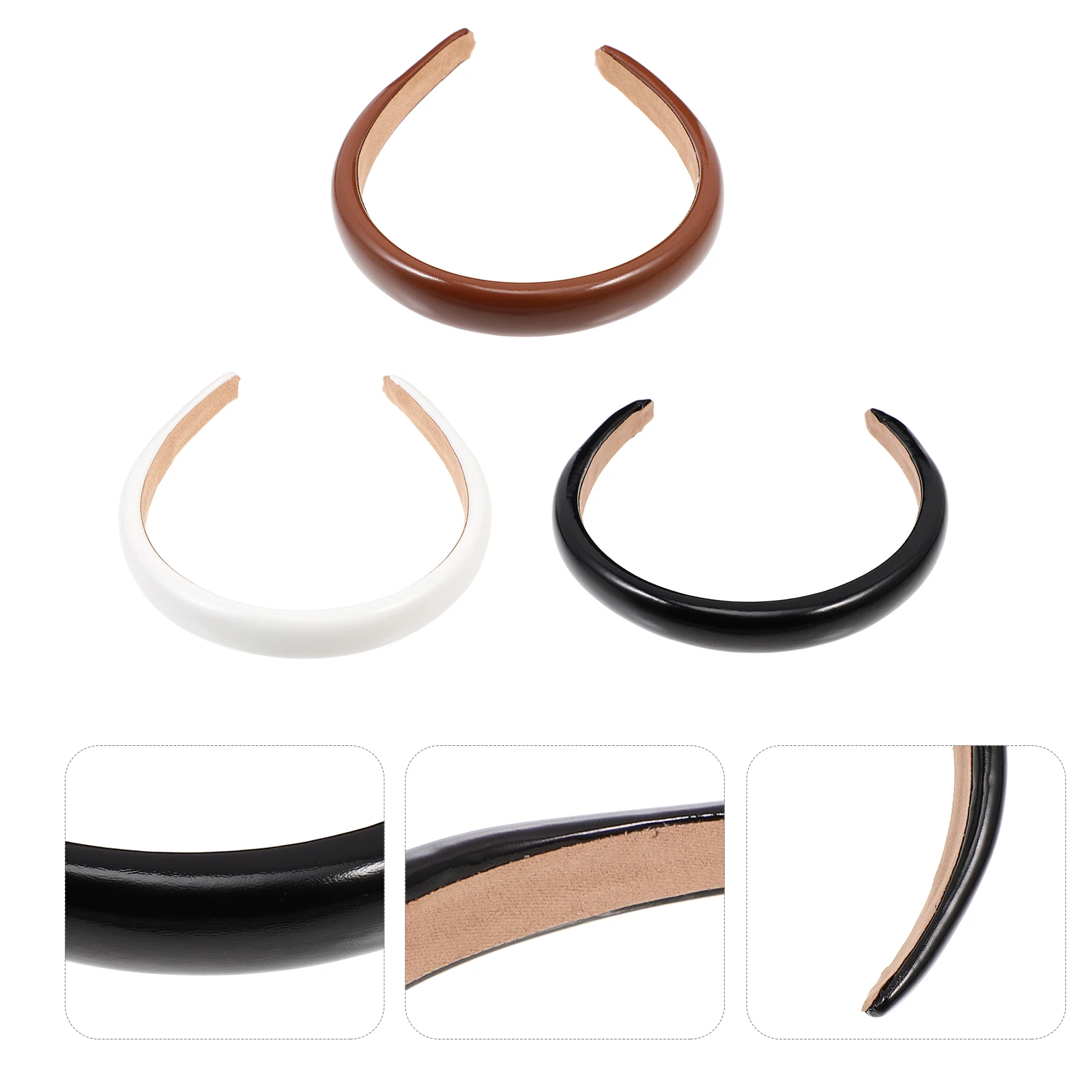 

3pcs Solid Color Patent Hair Headbands Durable Wide Head Ornaments For Women Elegant Retro Decorative Hair Bands Daily