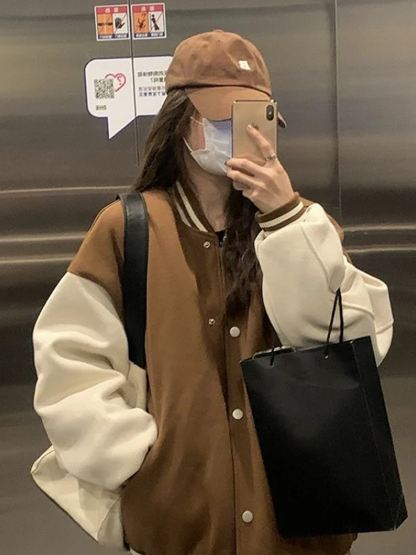 

Бейсбольная куртка American College Sle для женщин, весенняя верхняя одежда с флисовой подкладкой, утепленная, с воротником-стойкой