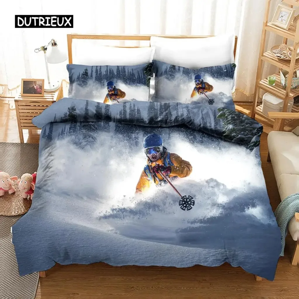 

Ski Duvet Cover Microfiber Extreme Sports Theme Twin Bedding Set Winter Sport Ski Snow Mountain Landscape Queen King Quilt Cover