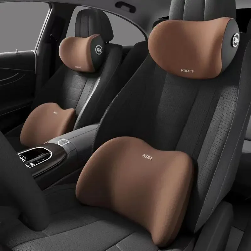 Almofada ergonômica de espuma viscoelástica para assento de carro - adequada para todas as estações, conforto para encosto de cabeça e apoio lombar ou conjunto de encosto de cabeça e apoio lombar