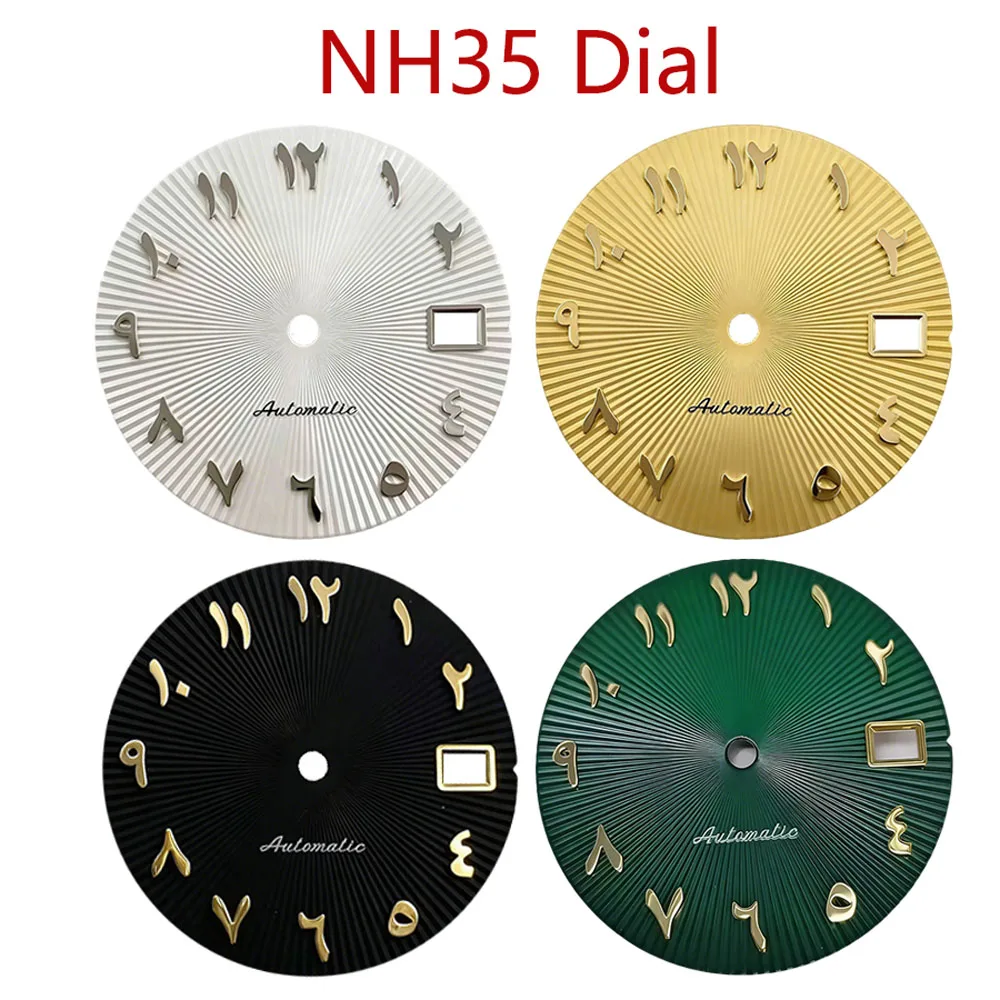 Cadran S logo 28,5 mm, aiguilles NH35, affichage jour, pour mouvement automatique japonais NH35, jaune, rose, vert menthe, cadran arabe S sans luminescence.
