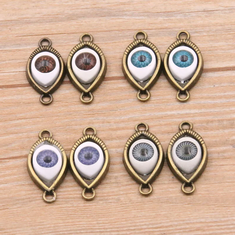 10PCS 2 Color 15*30mm Vintage Double Eyes Zinc Alloy Charms Connector DIY Bracelet Necklace Metal Jewelry Accessories