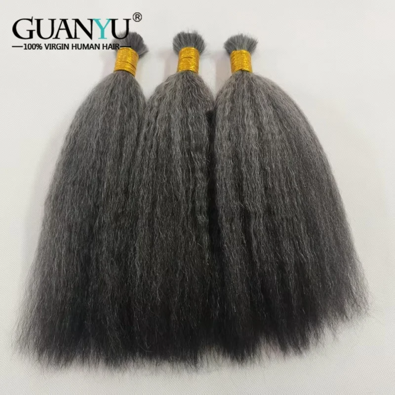 Black And Gray Color Highlighted Hair Bulk Micro Braiding Hair Weaving Kinky Straight Human Hair Bundles Extensions 1Pcs