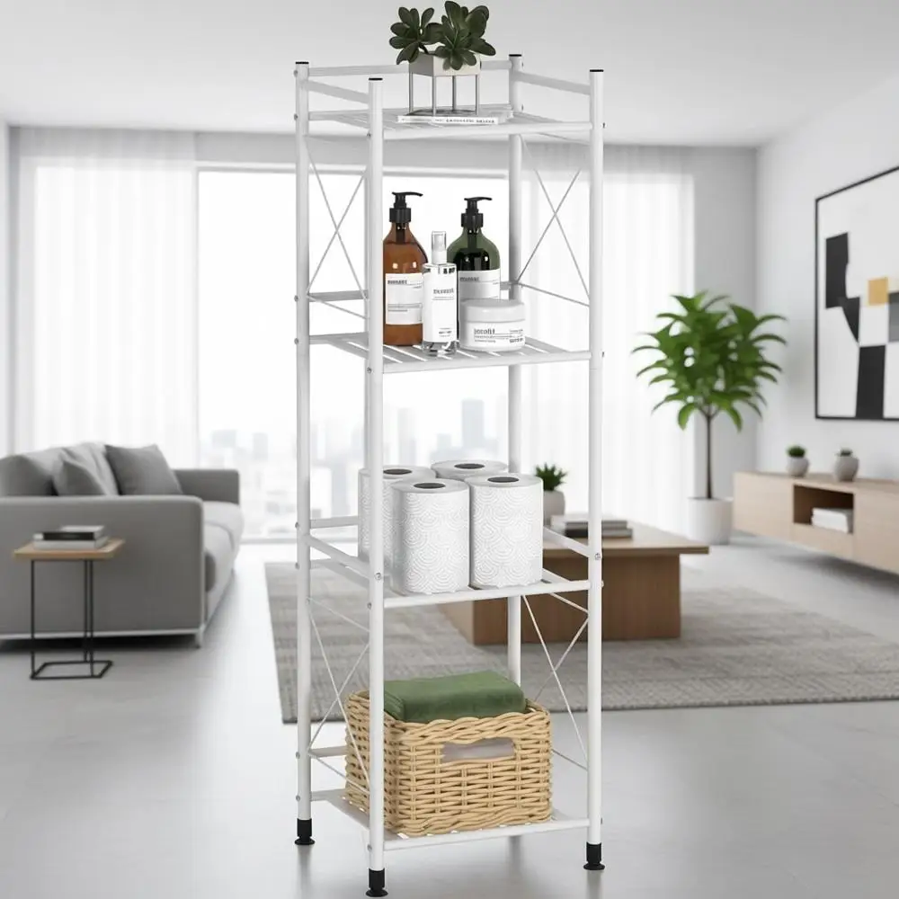 

4-Tier Metal Storage Rack for Bathroom, Kitchen, Balcony, or Office, White