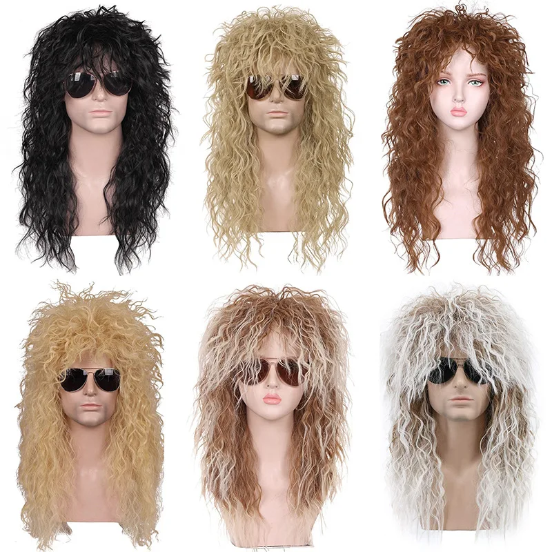 

Mens Fluffy Synthetic Wig Full Head Wild Disheveled Long Curly Hair Cosplay Grunge Messy Stage Halloween Party Costume