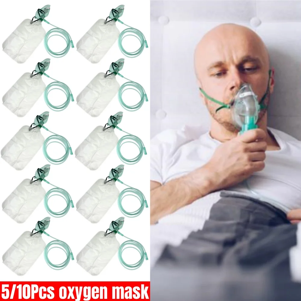 

5-10Pcs Disposable Adult High Concentration Oxygen Face Mask with Tubing Non-rebreather Oxygen Mask with Elastic Reservoir Bag