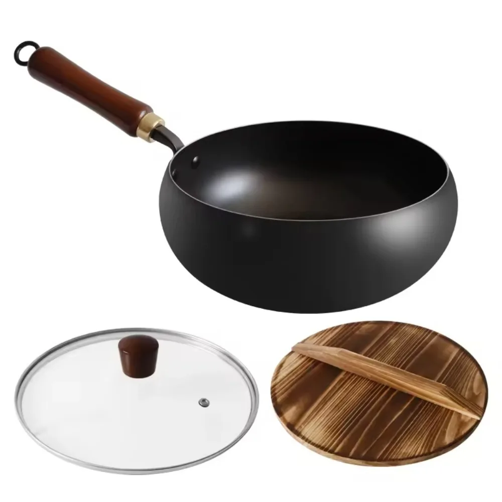 9.5 Inch Carbon Steel Wok Pan Nonstick Wok No Coating Gas Boiling Stir Fry Pan for Camping Home Stovetop Induction Cooker