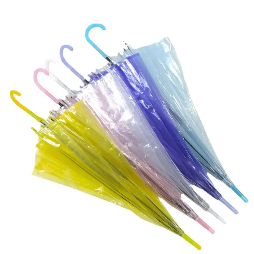 50PCS Wholesale Sunny Rainny Transparent Multicolor Umbrellas Clear PVC Umbrellas Long Handle Rainproof Umbrellas ni104