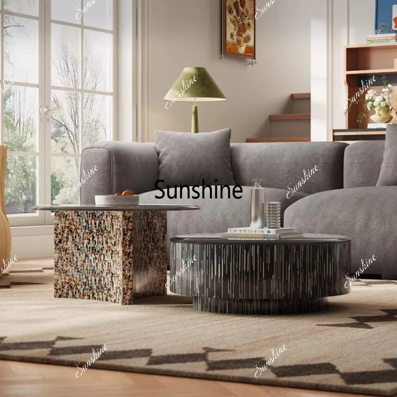 

Italian minimalist round coffee table combination living room small apartment tempered glass coffee table