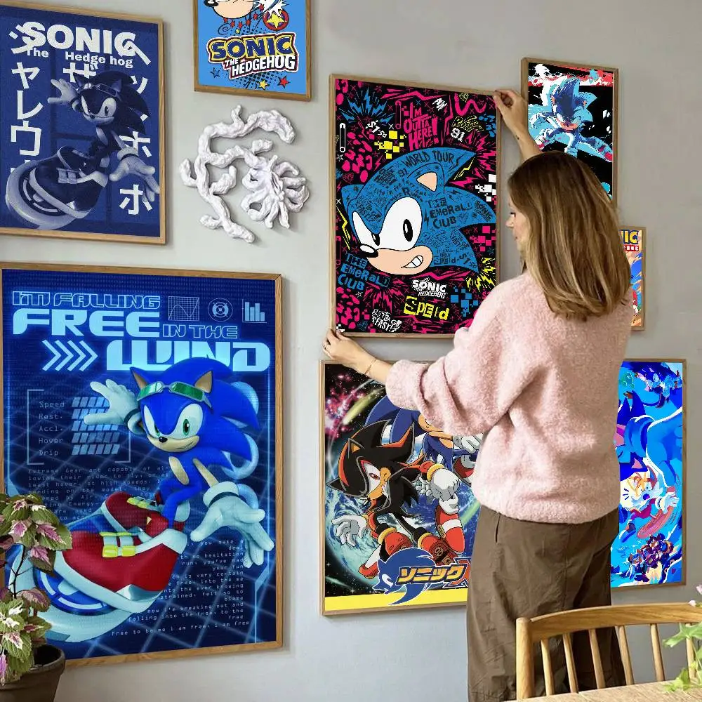 Anime S-Sonic H-HedgehogES Movie Sticky Posters Retro Kraft Paper Sticker DIY Room Bar Cafe Aesthetic Art Wall Painting