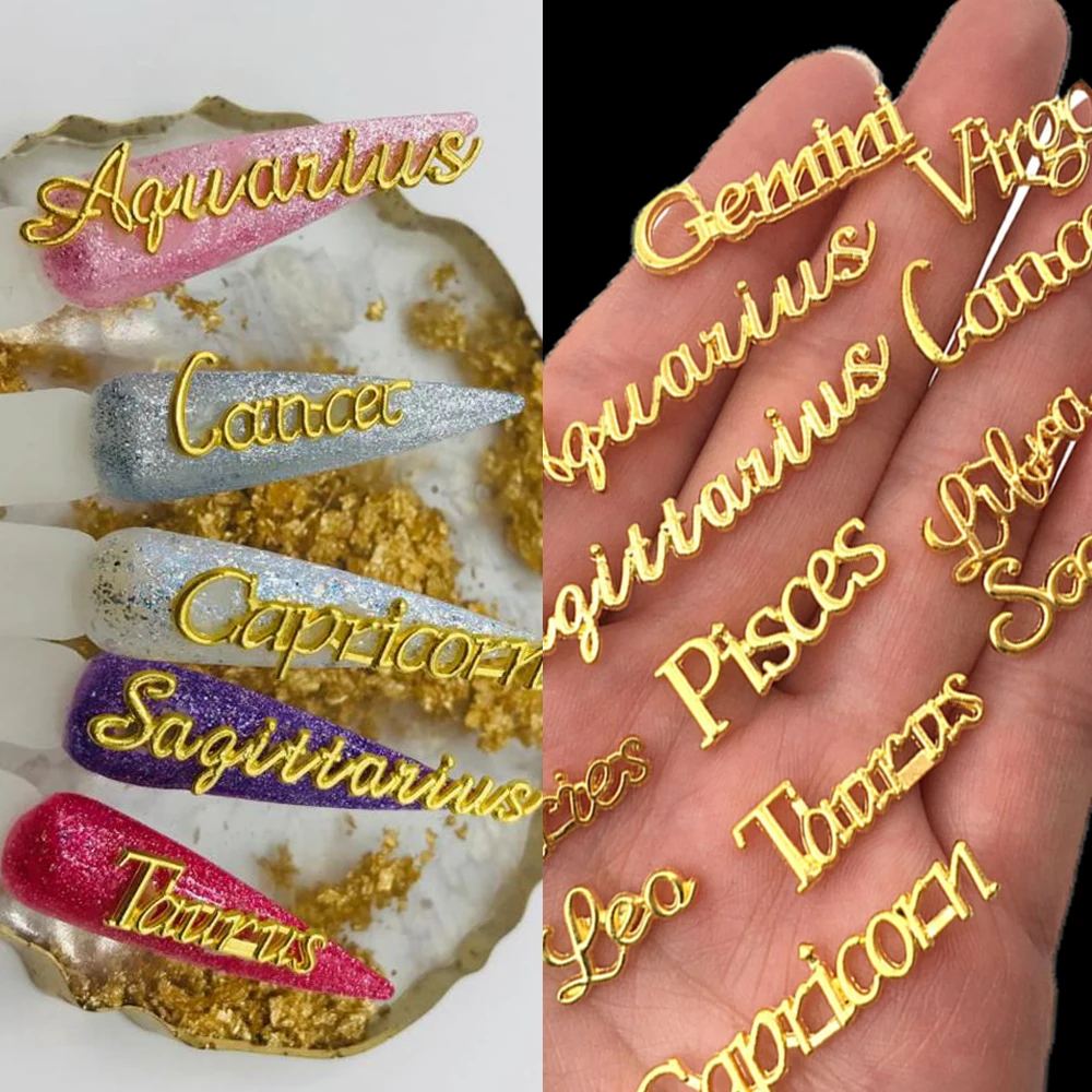 12 Konstellationen 3D-Legierung Nail Art Charms Gold/Silber Metall Buchstabe Nail Art Dekoration 1,6-3,5 mm Drücken Sie auf Punk-Nagelschmuck &*&