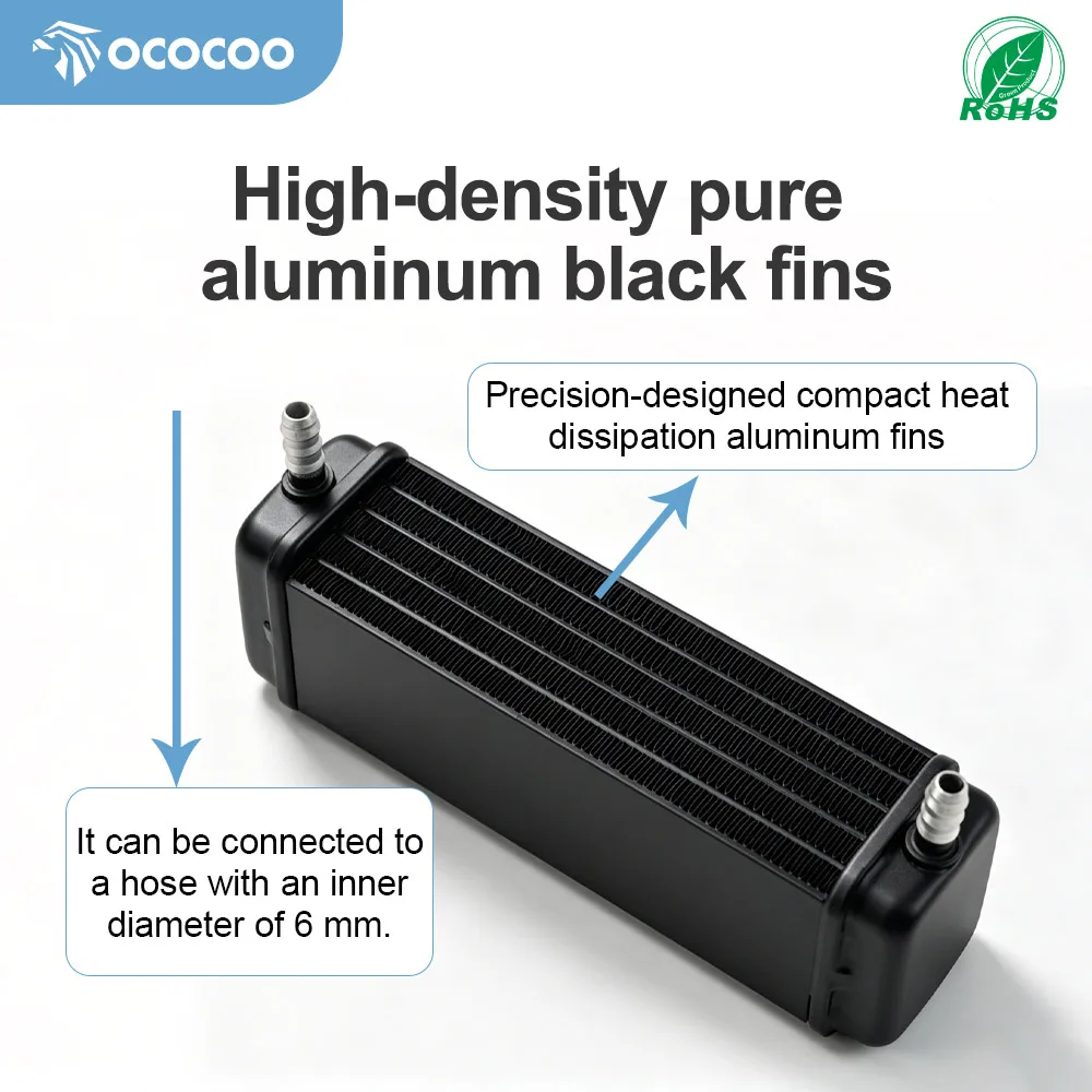 OCOCOO Aluminum Water Cooling Radiator For Server Industrial Liquid Heat Dissipation System Compact 150mm 270mm