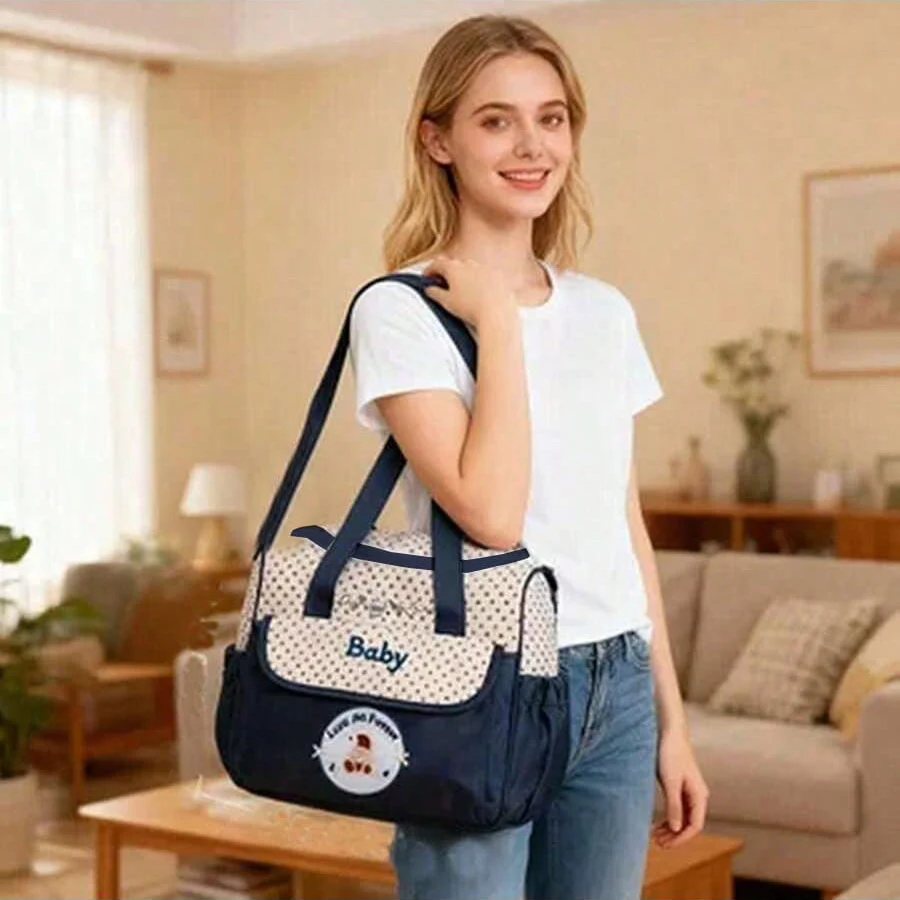 Fashionable printed cartoon multifunctional one shoulder mommy bag Portable lightweight diagonal diaper bag
