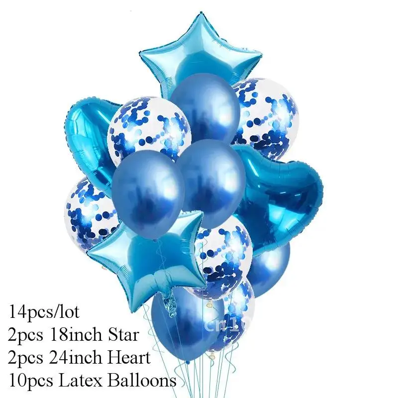 

14Pcs Heart Star Confetti Balloon Metallic Chrome Ballon Happy Birthday Party Decoration Kids Air Balls Adult Wedding Globos