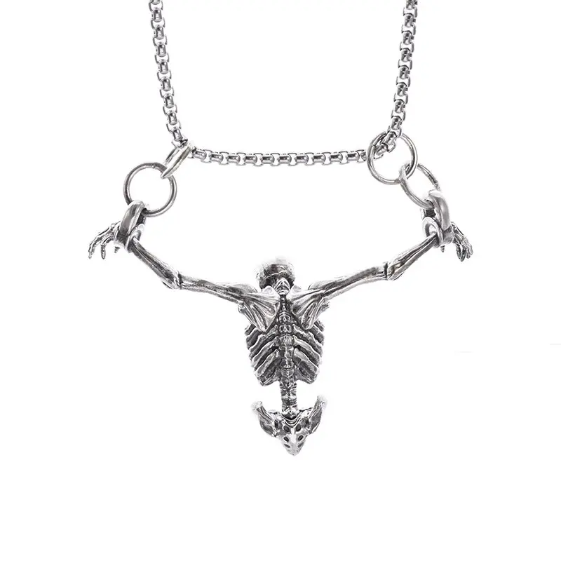 Silver Color Upper Body Skull Pendant Men\\\'s Biker Punk Necklace Gothic Alternative Casual Jewelry