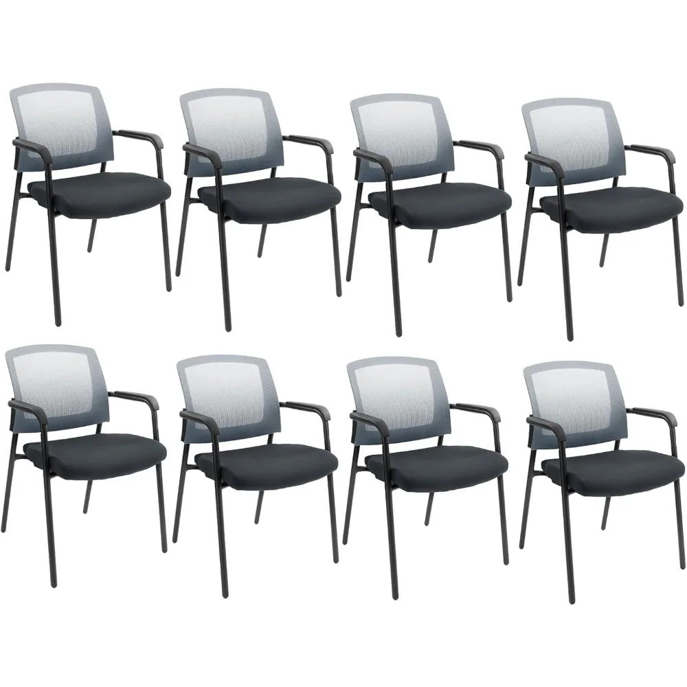 Set of 8 - Grey Stacking Chairs Stackable Waiting Room Chairs with Armrest, Mesh Office Reception Guest Chair for Home Office