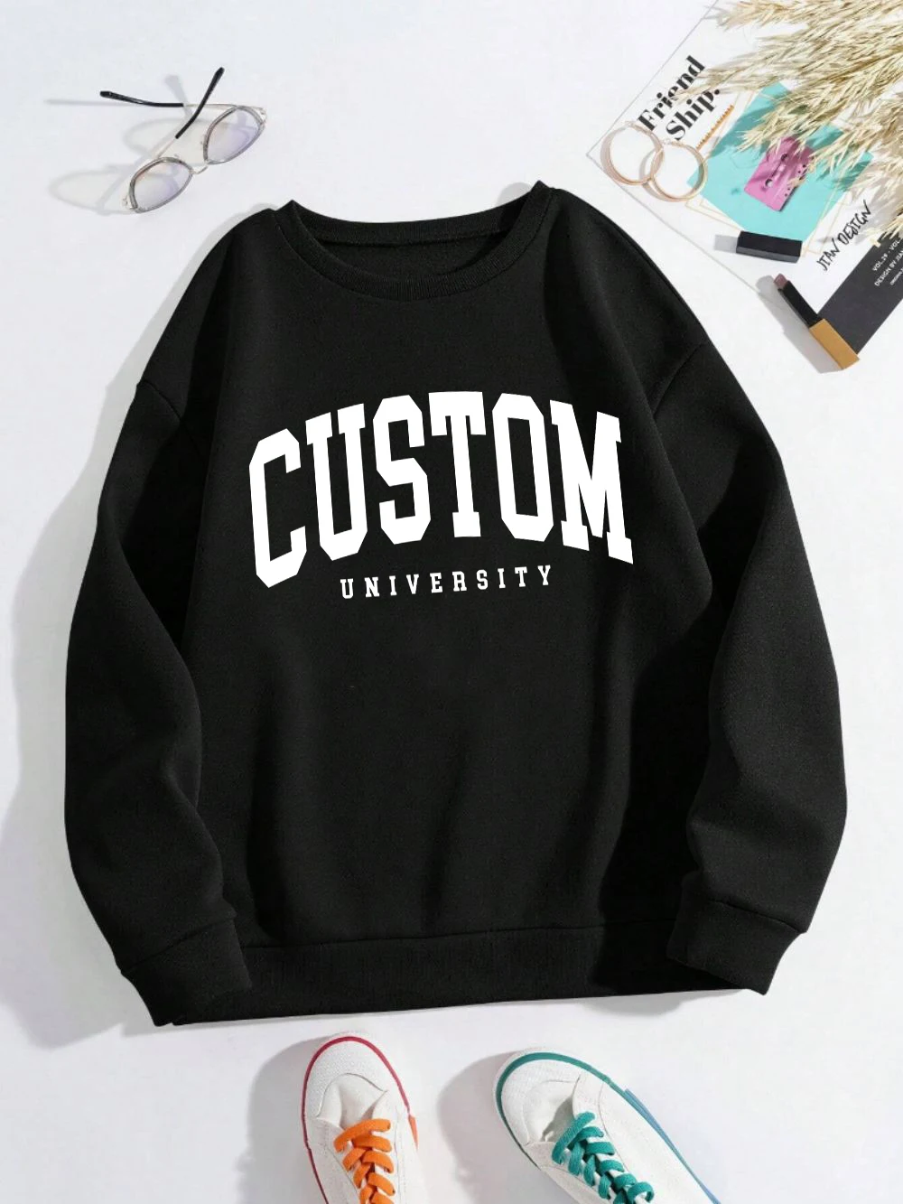 Custom University Letter Women Sweatshirt O-Neck Soft Pullover Hip Hop Fleece Streetwear Woman Loose Casual Y2K Sportswear