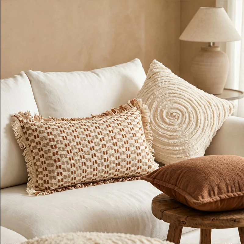 Premium Jacquard WovenTextured Cushion Cover Boho Throw Pillow Case Soft Neutral Decorative Accent Pillowcase for Modern Sofa