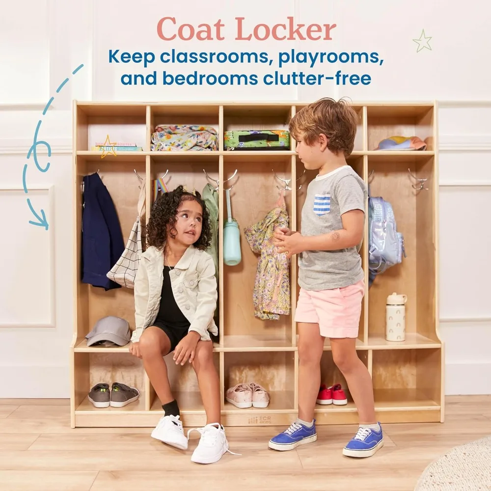 

5-Section Coat Locker with Bench, Classroom Furniture, Natural