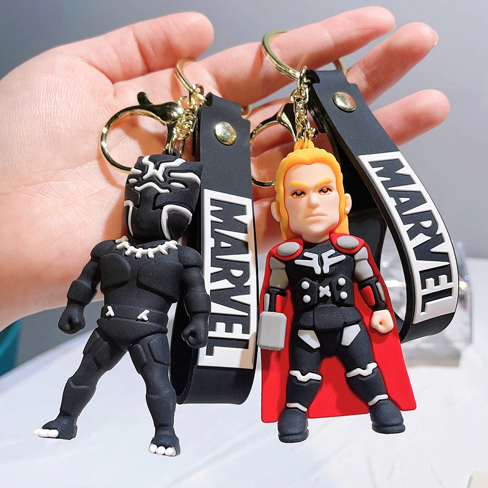 Marvel Avengers Keychain Superhero Iron Man Spiderman Captain America Cartoon Figure Toys Model Silicone Pendant Key Holder Gift