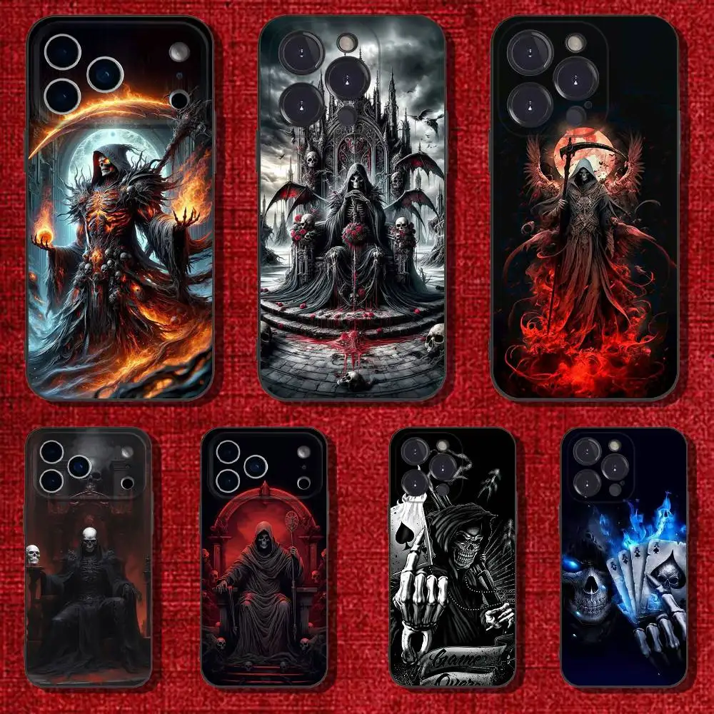 

Grim Skull Skeleton Phone Case For iPhone 6,17,16,15,14,13,12,11 Plus,Pro Max,XS,X,XR,SE,Mini,8,7,Soft Silicone Black Cover