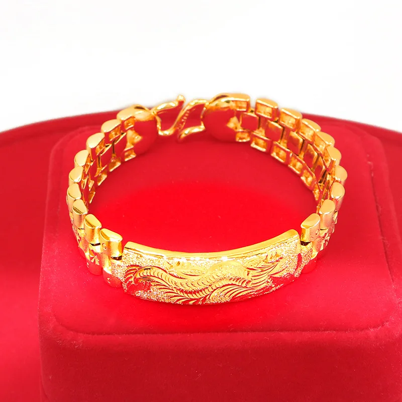 

Sun & Dragon Pattern Bracelet for Men (24K AU999) - 3D Relief Sun, Matte Dragon Scale Chain, Business Commute, Assertive Poise