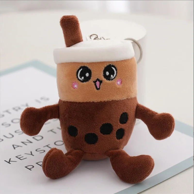 1PCS New Cute Expression Milk Tea Cup Plush Toy Keychain School Bag Pendant Doll Stall Figment Wholesale 12CM