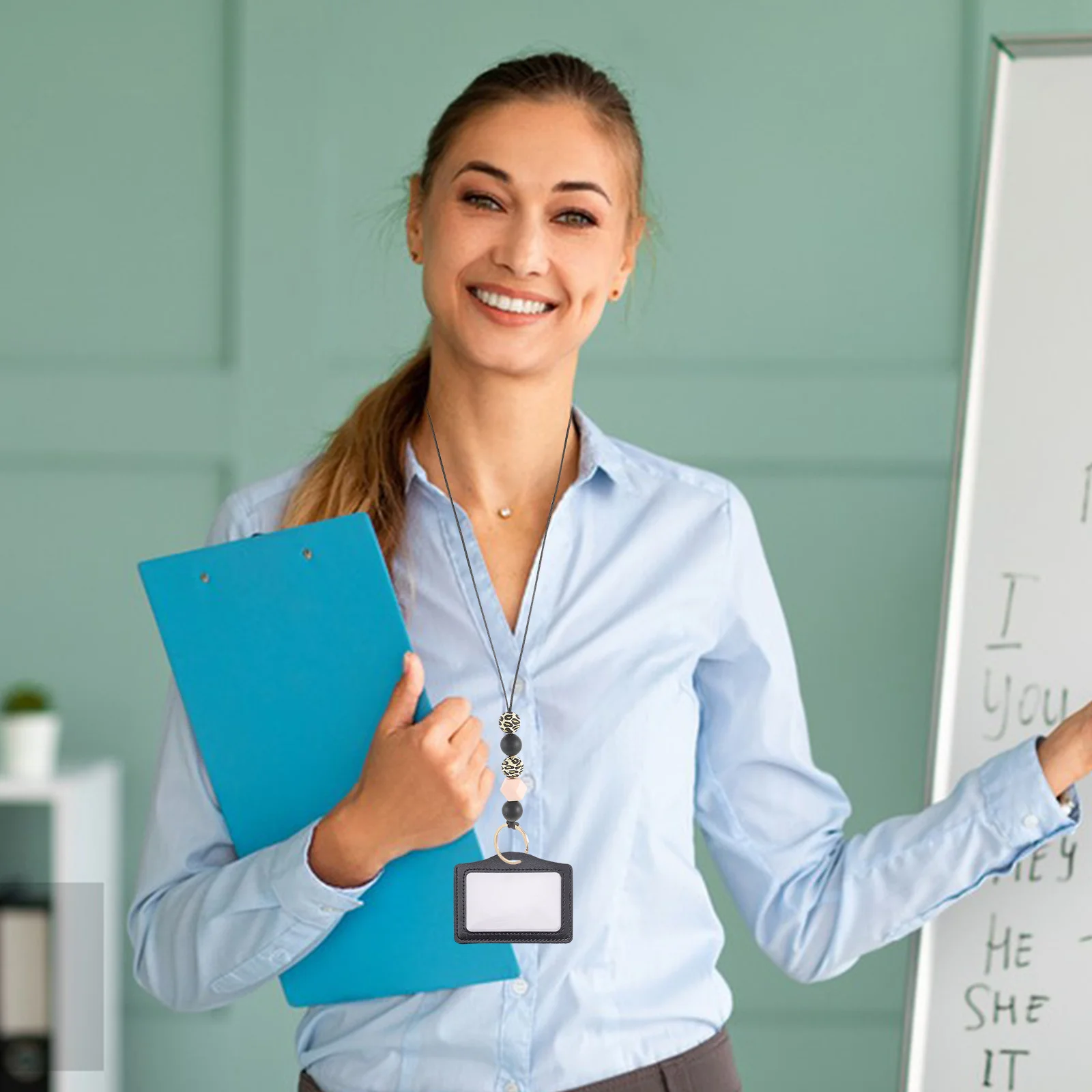 

Decorative Beads Lanyard Wood Material Multi-Function Anti-Lost Strap for Id Badge Keys Phone Holder Teacher Lanyards Office