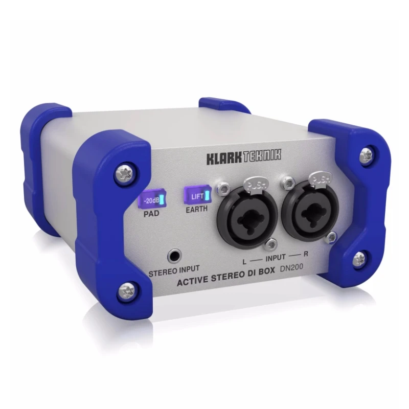 KLARK TEKNIK DN200 صندوق DI نشط ثنائي القناة مع نطاق ديناميكي ممتد وخيارات المبلغ/القسم لمجموعة ديناميكية ممتدة