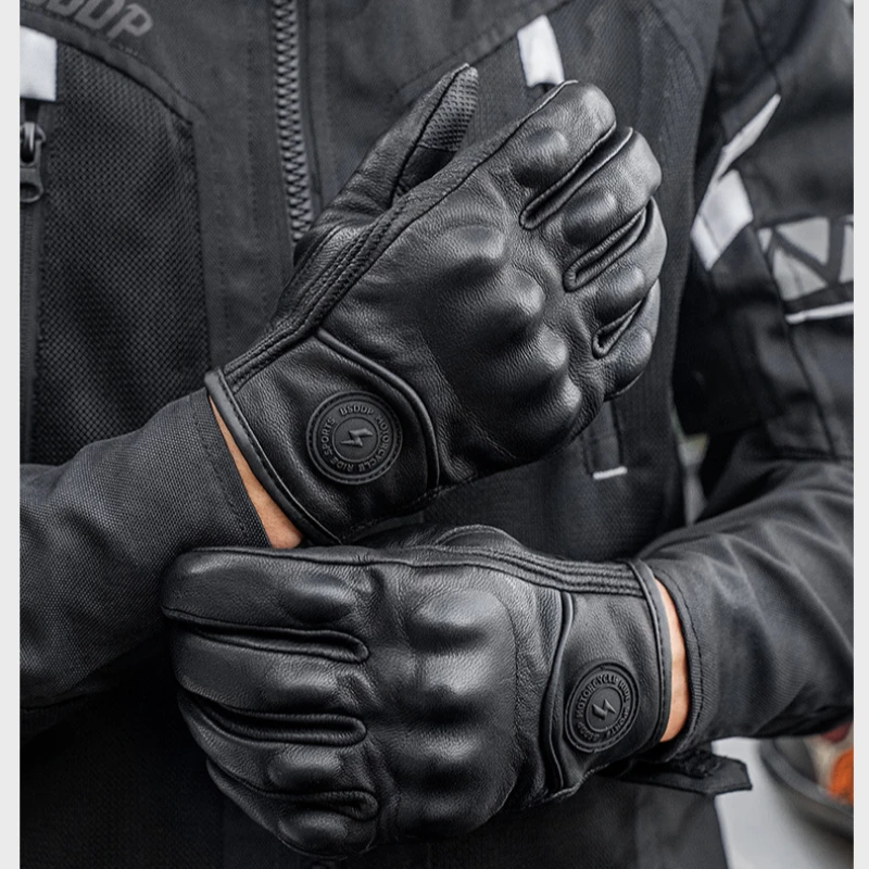 Gants de Moto en Cuir Rétro, Respirants, à Doigts Complets, pour Course de Vélo de Course, Motocross, avec Écran Tactile