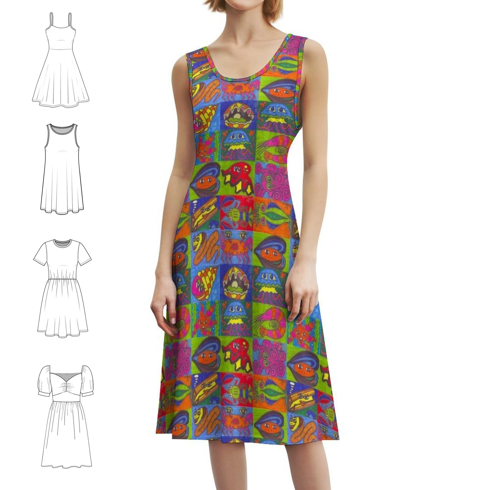 

Богемное платье без рукавов Sea World для женщин, пляжные вечерние платья с принтом, морской мир, морская звезда, медуза, креветки, женская одежда