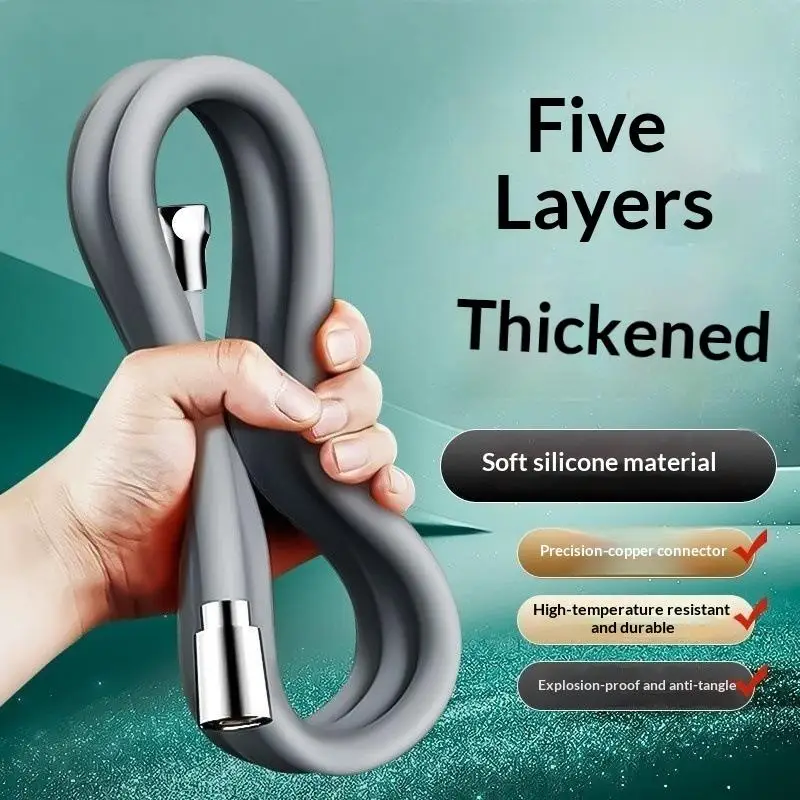 PVC Shower Hose Anti-Winding Explosion Proof Flexible Easy Install 2M Pipe for Bathroom Shower Replacement