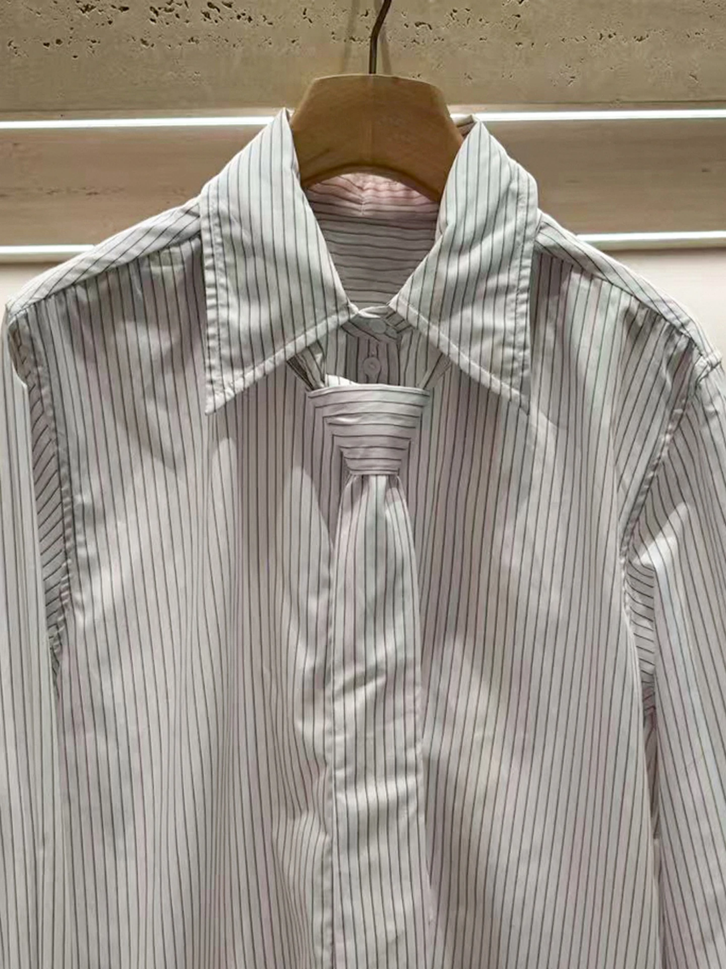

S Home Southern Oil High End Women's Casual Striped irt Loose Fit Turn-down Collar Tie Front Top for Autumn 2025