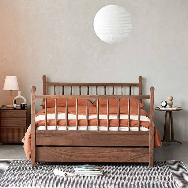 Nordic all solid wood modern simple black walnut children's boys and girls small apartment double-layer pull-out telescopic