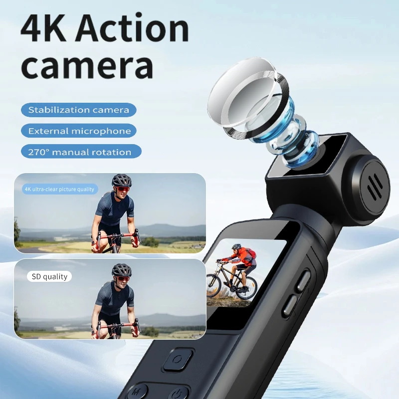 

4K 80MP Body Camera with External Mic 270° Rotating Mini Pocket Video Recorder for Outdoor Sports Cycling Police Law Enforcement