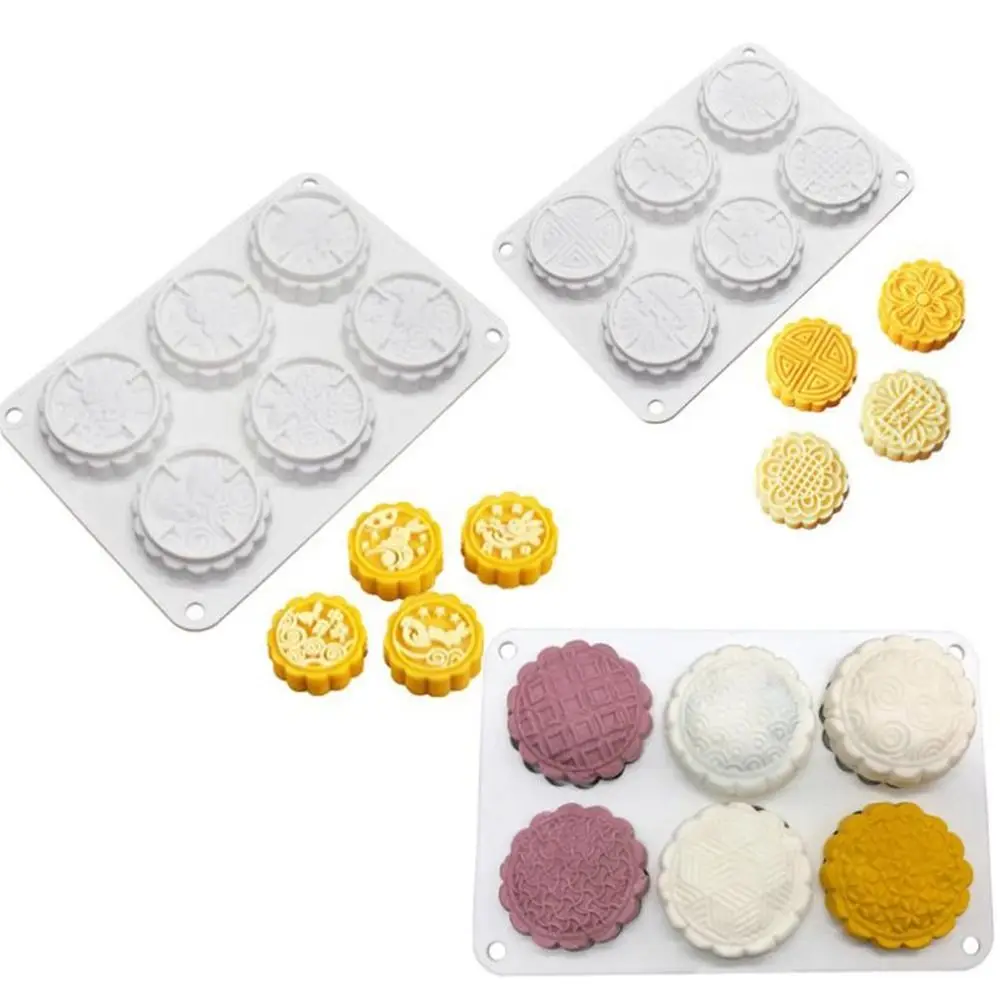 Creative 3D 6 Holes Mooncake Mold Silicone Embossed Mung Bean Mold Chinese Style Non-stick Cookie Mold Mid-Autumn Festivals