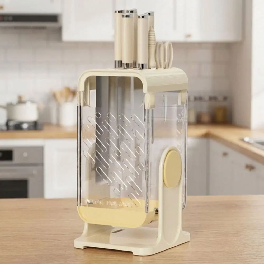 Multi-Functional Kitchen Utensil Storage Rack Large Capacity Mold-proof Rotating Cutter Holder Space Saving Multi Angle Hovering