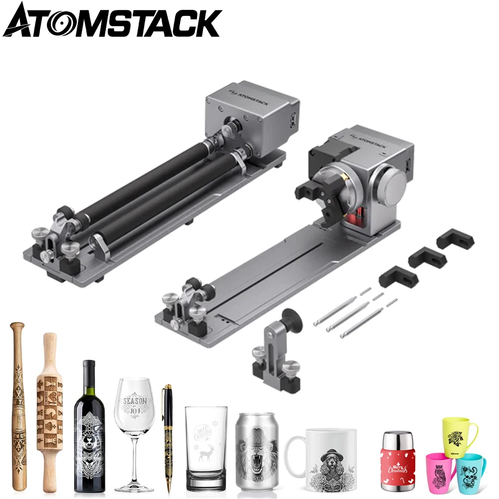 

ATOMSTACK R8 PRO Laser Rotary Roller Jaw Chuck for Cylindrical Objects Wine Glass Baseball Bat Ring For All Atomstack Machine