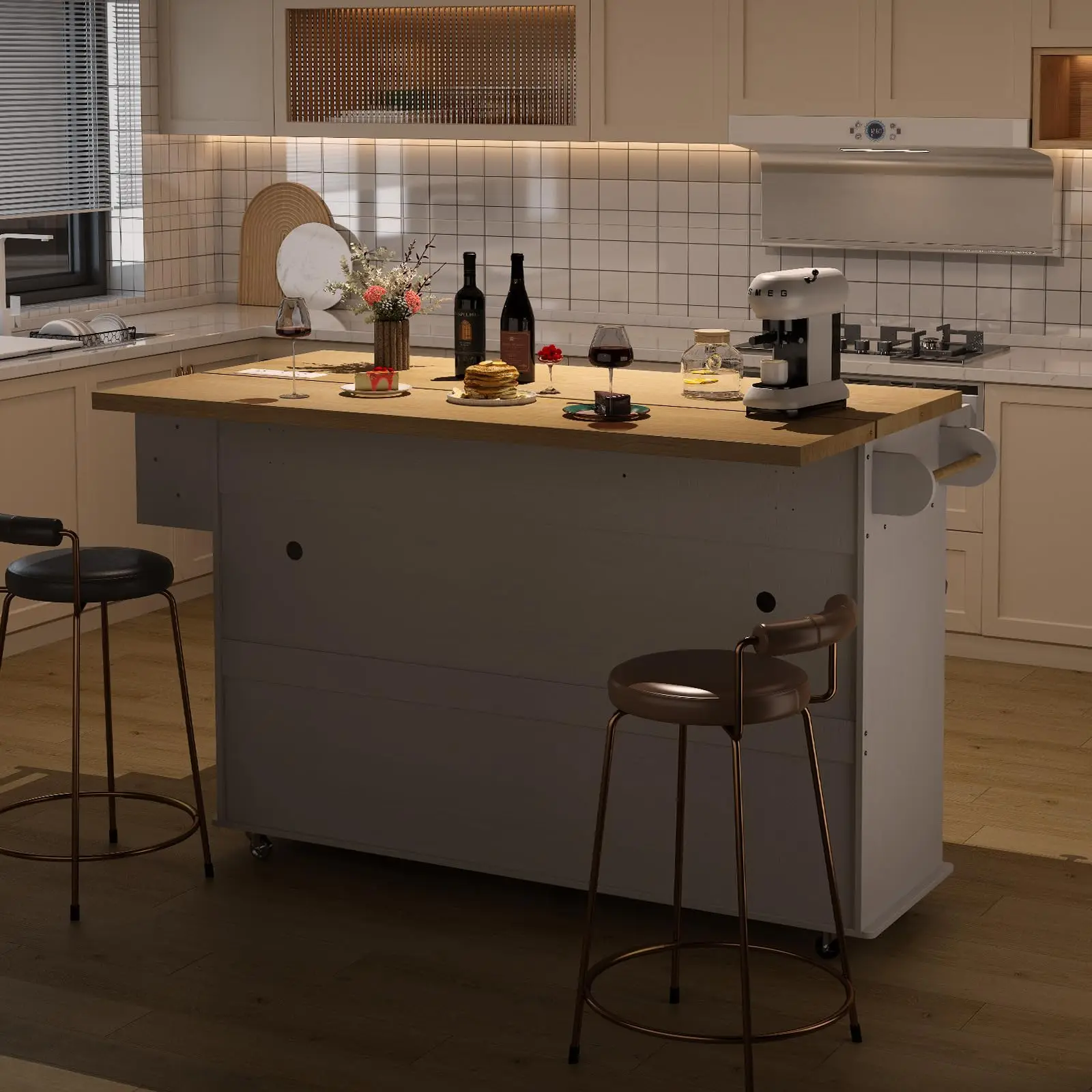 60 "جزر المطبخ المتنقلة المتداول عربات المطبخ جزيرة الجدول قطرة ورقة عربات المنزل مع منفذ طاقة رف منشفة التوابل القمامة