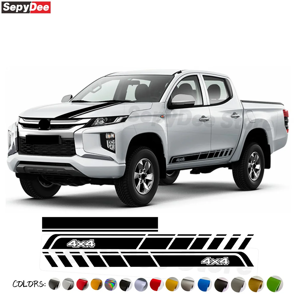 

Pickup Truck Car Hood Bonnet Door Side Sticker for Mitsubishi L200 Triton 4X4 Graphic Body Decor Vinyl Decal Car Accessories