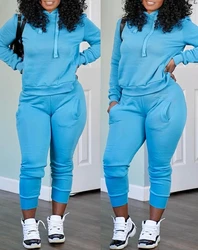 Eelegant Two Piece Set for Woman Outfits Autumn Winter Casual Drawstring Hooded Sweatshirt Pocket Flared Sweatpants Pants Set