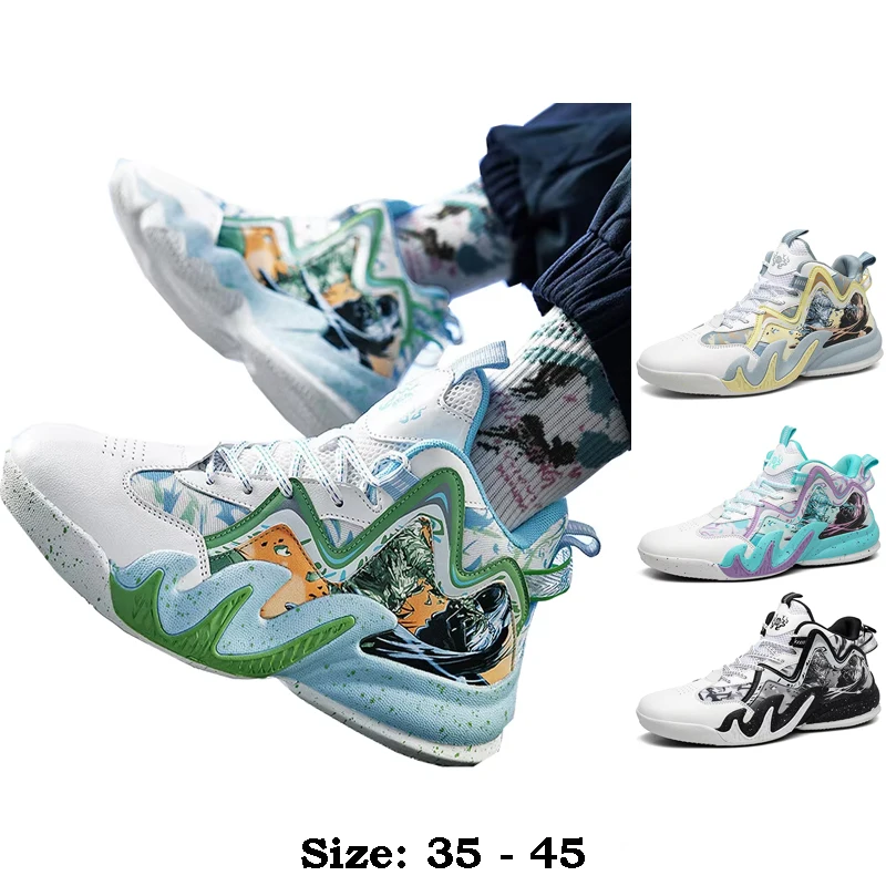 

Высококачественная повседневная кожаная спортивная обувь с принтом для мужчин, новинка 2025 года, размер 35, 36, 45, уличные баскетбольные кроссовки, белые кроссовки