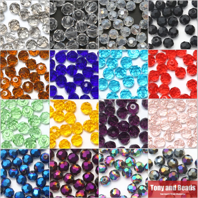 (95Pcs/Lot)  4mm Ball Faceted Glass Crystal Spacer Beads For Jewelry Making 17Colors