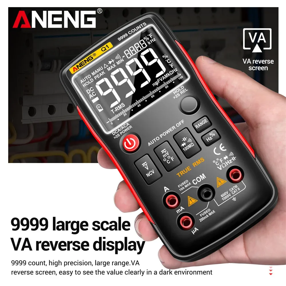 Imagem -02 - Multímetro Digital 9999 Analógico Tester True Rms Multímetro Profissional Faça Você Mesmo Transistor Testadores Ncv Capacitor Medidor Lcr Aneng-q1