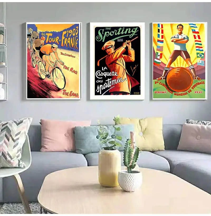 Retro Sports Poster Vintage Travel Wall Art Print Boxing Rugby Football Basketball Canvas Painting Pictures for Home Decoration