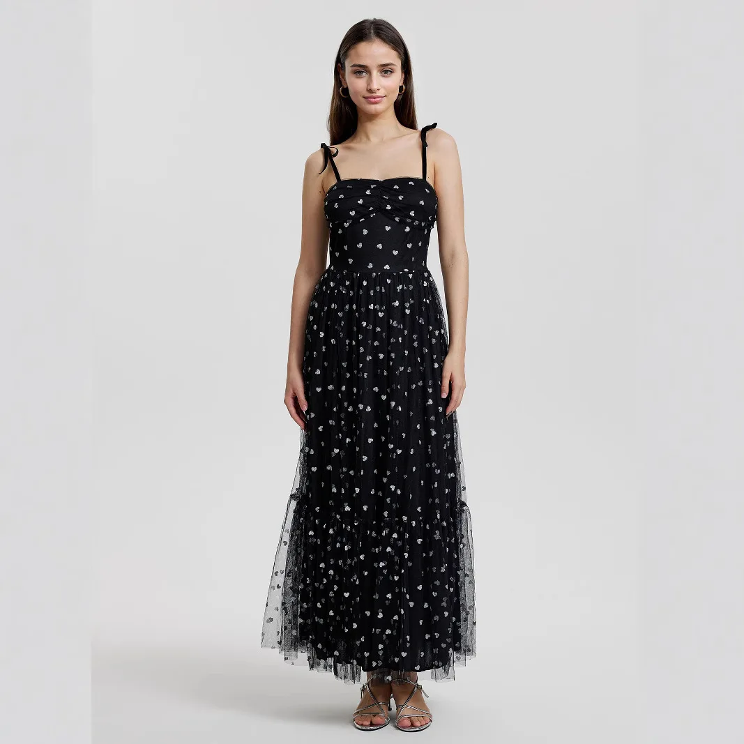 

Zg-21607 Fashionable and Elegant Summer 2025 New Mesh High-waist Tie Dress Corset 2025 Summer Dress Robe Vestido Women Elegant