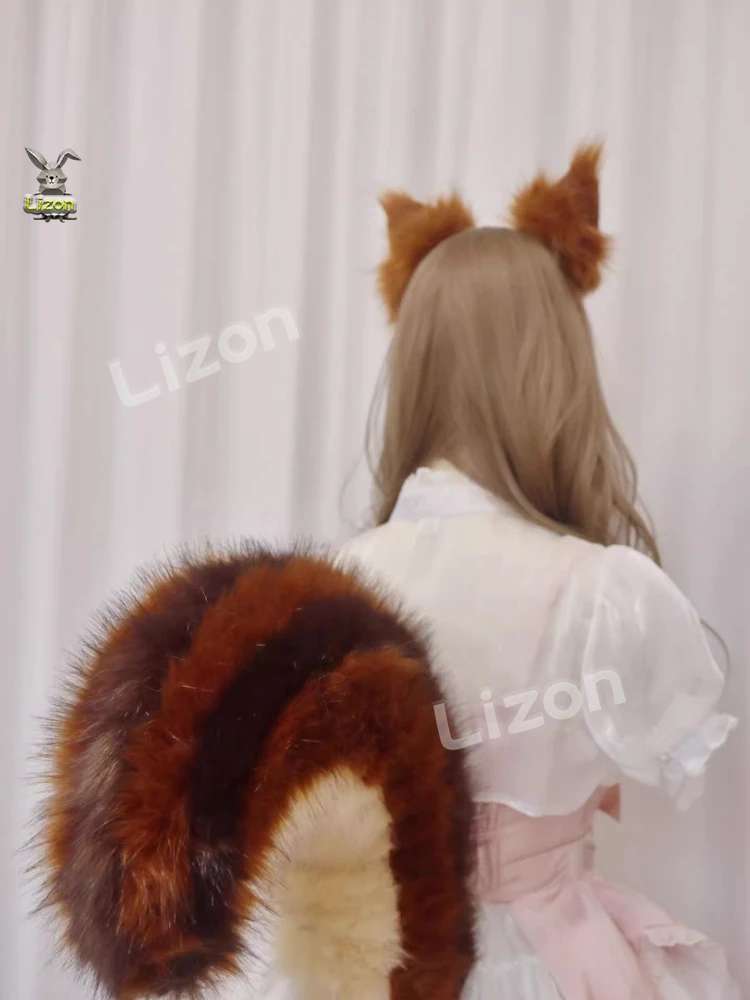 Cosplay Squirrel Ears Shape Hairhoop and Tail Suits Animal Fancy Costume prop Novelty Supplies for Halloween Party